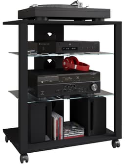 VCM hifi-kasten, platenspelerkast, stereokast, hifi-rekken, routerstandaard, hifi-rekken en -standaards, witte platenspelerstandaard, draaitafelstandaard met opbergruimte voor vinylplaten, platenspelermeubel, glazen tv-meubel, mediameubel — thumbnail 10