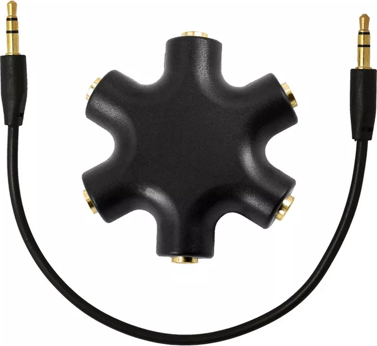 VIKEFON - Premium Audio Splitter - Aux Splitter - Koptelefoon Splitter - 6 Ingangen - 3.5mm - Zwart — afbeelding 1