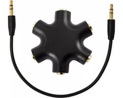 VIKEFON - Premium Audio Splitter - Aux Splitter - Koptelefoon Splitter - 6 Ingangen - 3.5mm - Zwart