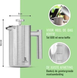 Bjørn Liebdhal Premium Cafetiére, Dubbelwandig, Roestvrij Staal, 600 ml - French Press Koffiemaker - Geschikt Voor Koffie, Melkopschuimen & Thee — thumbnail 2