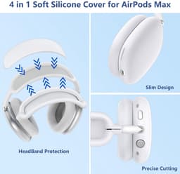 4-delige set - Siliconen Hoes - voor AirPods Max Hooftelefoons 1，2 van – Siliconen Oorkussens Beschermhoes - Oorschelp Beschermhoes, Hoofdband Beschermhoes – Anti-Kras Zachte Siliconen Beschermer – wit — thumbnail 2