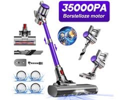 Elekiatech Steelstofzuiger-35000Pa-Steelstofzuiger Draadloos-2200 mAh Accu-50 Minuten-1,5 L Stofbak-voor Tapijten en Harde Vloere - Paars