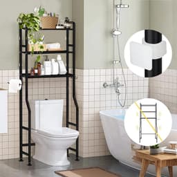 Invalideerbaar Wasmachine Rek Boven Wasmachine - Toiletkast met 3 Planken en Handdoekhouder - Zwart — thumbnail 3