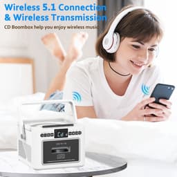 Draagbare CD-Cassette Speler - Retro Stijl - Boombox met 5000mAh Accu - Dubbele Stereo Luidsprekers - FM Radio - Met Afstandsbediening - USB/TF Kaart/AUX - Cassette Recorder - Voor Thuis, Reizen, Buiten, Huisentertainment — thumbnail 2