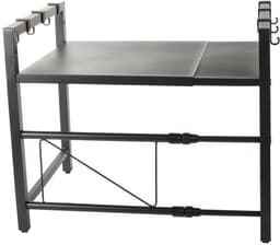 Verstelbaar Magnetronrek – Keukenschap van RVS – Zwart – Ruimtebesparend Keukenrek– magnetron rek – Keuken Magnetronkast met 6 Haken – voor Magnetrons, Airfryers, Oven – 36557 — thumbnail 9