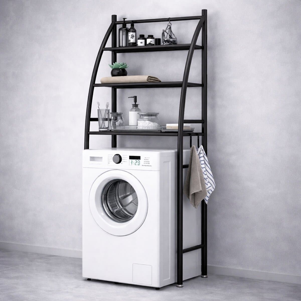 MeubelsvanJoep wasmachine ombouw rek zwart 166 x 65 x 25 cm - Wasmachine rek met opbergruimte zwart - Wasmachine rek bovenlader zwart - Wasmachine rek voorlader zwart - Toilet kast - Wc meubel - Wc kast — afbeelding 1