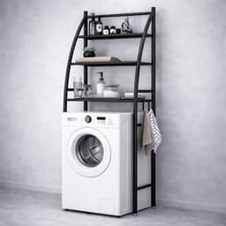 MeubelsvanJoep wasmachine ombouw rek zwart 166 x 65 x 25 cm - Wasmachine rek met opbergruimte zwart - Wasmachine rek bovenlader zwart - Wasmachine rek voorlader zwart - Toilet kast - Wc meubel - Wc kast — thumbnail 1