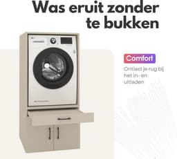 Wasmachinekast Enkel 67x145x67cm | Ruimtebesparend & Super Stevig | Met Uitschuiflade | Voor Wasmachine of Droger | Greige — thumbnail 4