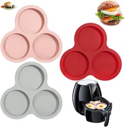 Set van 3 stuks - Airfryer-eivorm - Antiaanbak siliconen mini-cakevorm - Ronde muffinvorm van 10 cm - Herbruikbare cakevorm - Gemakkelijk schoon te maken pan - Perfect voor ontbijtsandwiches, eierpannenkoeken en crêpes — thumbnail 1