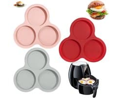 Set van 3 stuks - Airfryer-eivorm - Antiaanbak siliconen mini-cakevorm - Ronde muffinvorm van 10 cm - Herbruikbare cakevorm - Gemakkelijk schoon te maken pan - Perfect voor ontbijtsandwiches, eierpannenkoeken en crêpes