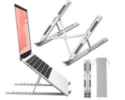 laptopstandaard - opvouwbaar - in hoogte verstelbaar - ergonomisch ontwerp - geschikt voor laptops/boeken/tablets - constructie van aluminiumlegering - compatibel met laptops van 11 tot 17 inch - zilverkleurig