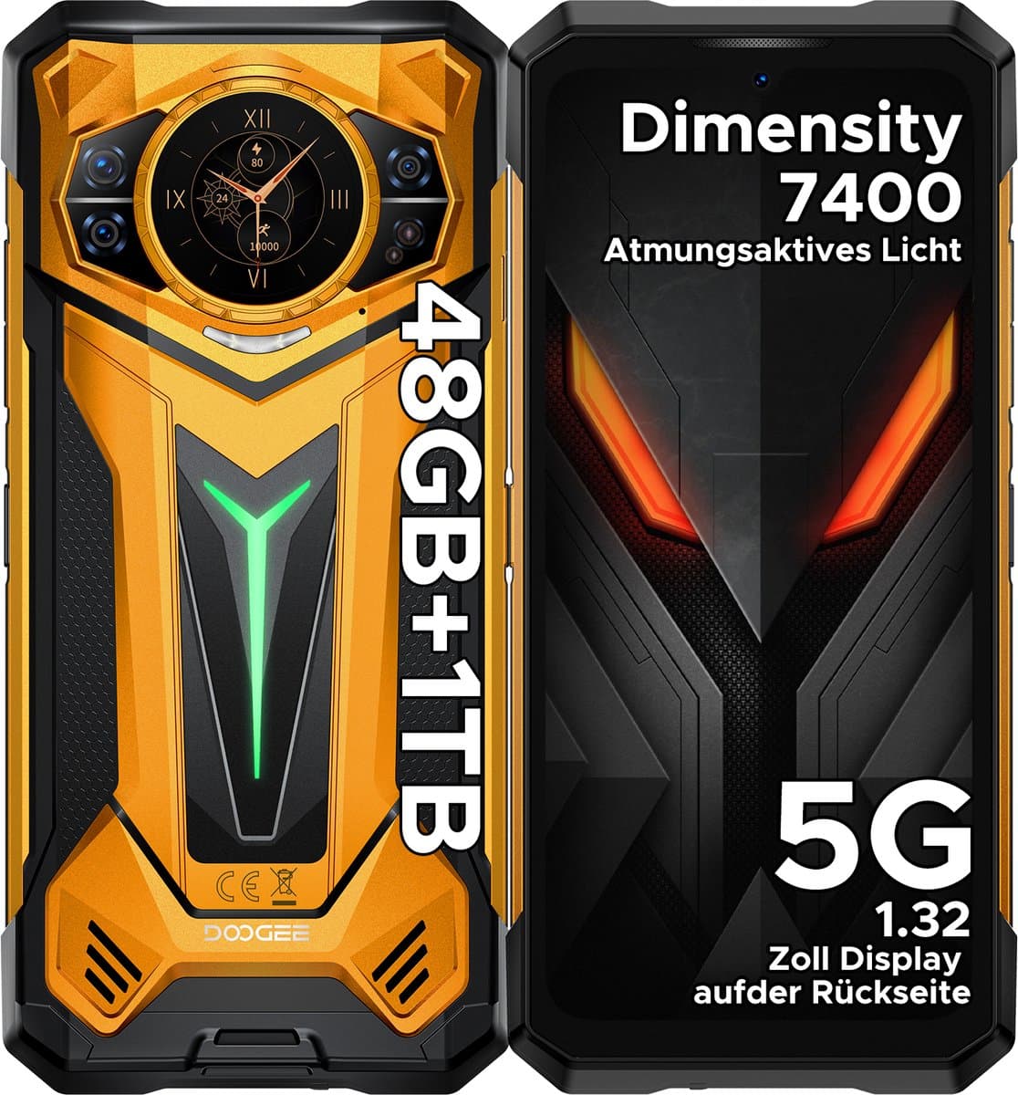 DOOGEE S200 Ultra 5G - Robuuste Smartphone - Robuuste Telefoon - 48GB RAM + 1TB ROM /2TB TF -Dimensity 7400 - 11000 mAh /66W --6,72 inch 120Hz - Android 15 -Nachtzicht-100 MP AI camera - NFC - GPS -1,32 inch display achteraan - Geel — afbeelding 1