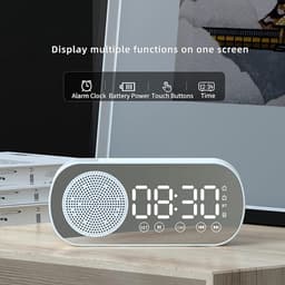 Digitale Wekker - Bluetooth Speaker - Premium Wekker - met LED Spiegeldisplay - Twee alarmen met hoog volume - Digitale Wekkerradio - Wit — thumbnail 5
