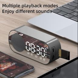 Digitale Wekker - Bluetooth Speaker - Premium Wekker - met LED Spiegeldisplay - Twee alarmen met hoog volume - Digitale Wekkerradio - Zwart — thumbnail 2