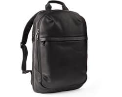 Accezz Leren Laptop Rugzak tot 16 inch - Rugtas Heren & Dames - Laptop Tas met 6 Opbergvakken - Zwart