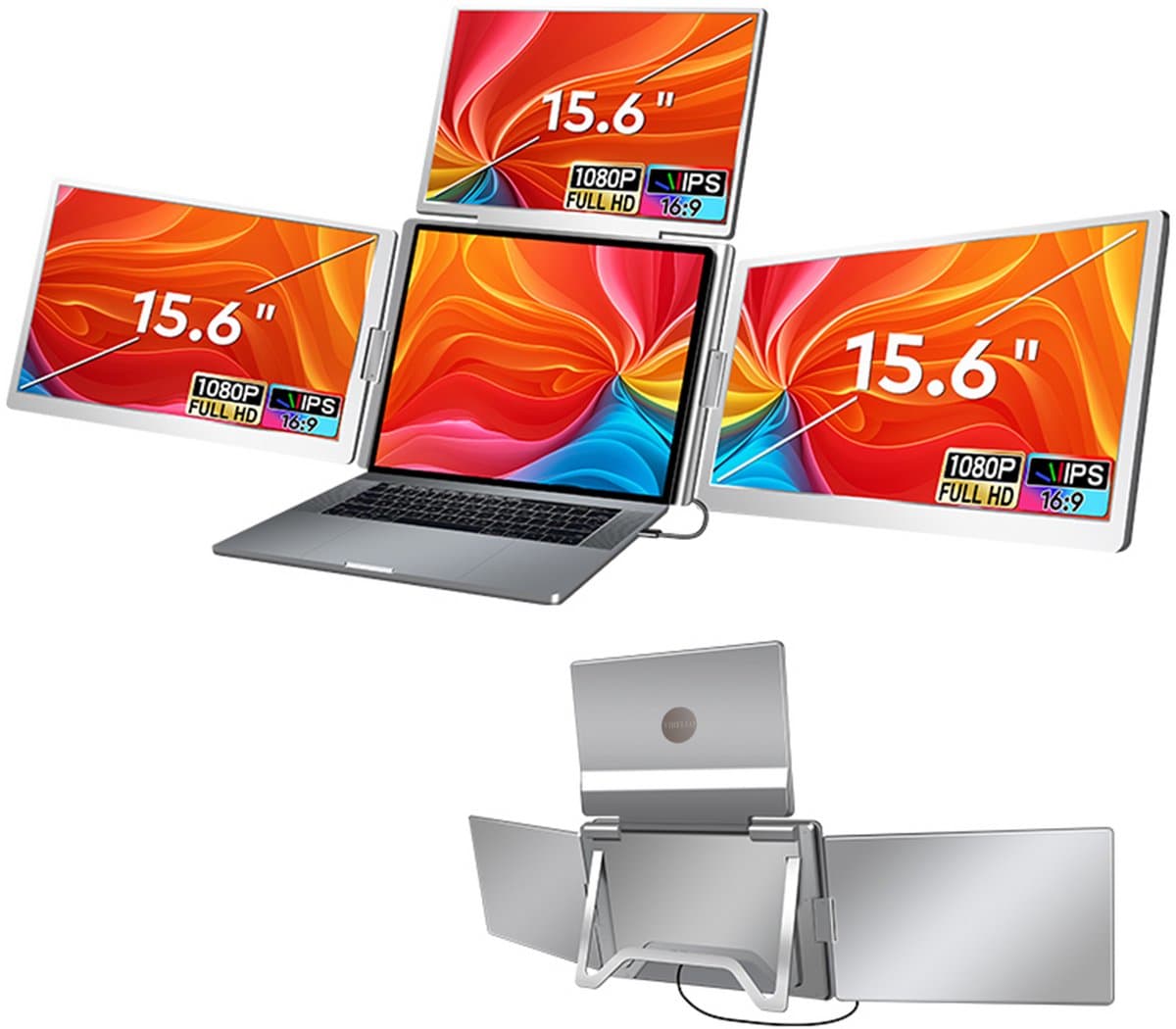 Virello®OneCable 15.6’’ - Portable Quad Monitor - Inclusief Beschermhoes - Draagbaar Beeldscherm - Draagbare Monitor - Full HD - IPS - Grijs — afbeelding 1
