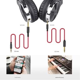 TOVBMUP Bedrade DJ-koptelefoon - Hoge-resolutie audio - Met microfoon - Superbas - Opvouwbaar - Met deelpoort - Dubbele kabelverbinding - Geschikt voor computers, studio's, piano's en gitaren — thumbnail 3