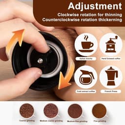 Handmatige koffiemolen - Draagbare visuele koffiezetter - Geschikt voor espresso, French press en filterkoffie - Ideaal voor thuis, op de camping en op reis - Bruin, 19 cm — thumbnail 5