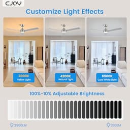 Stille Plafondventilator 132 cm met Verlichting en Afstandsbediening, 6 Snelheden, Dimbaar, Timer voor Slaapkamer en Woonkamer — thumbnail 5