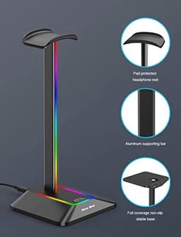 Hoofdtelefoonstandaard met RGB LED, Universele Gaming Hoofdtelefoonhouder met USB Type-C Lader en Gegevensoverdracht — thumbnail 3