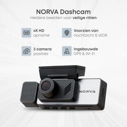 Norva - Dashcam voor Auto 3 in 1 - 4K Ultra HD - Voor en achter + binnen camera - Wifi & GPS - Nachtzicht - Besturing via app - 170 graden kijkhoek - G-sensor - loop recording - Incl. 64GB SD-kaart — thumbnail 2