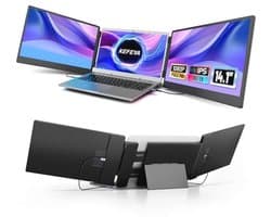 KEFEYA Draagbare monitor voor laptop 14,1 inch met stevige metalen kickstand, 1080P HD IPS laptop monitor plug and play voor Windows/Chrome/Mac/Switch/PS5