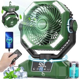 Oplaadbare Draagbare Ventilator met 20000 mAh - Oscillerend, 5 Snelheden, 8 Timerinstellingen, 3 Kleuren LED-lantaarn — thumbnail 2
