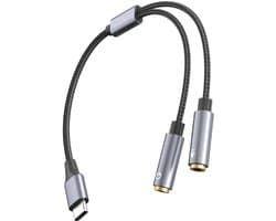 DrPhone AudioLink CX2 USB-C DAC Headset Splitter naar 2× 3,5mm – Audio & Microfoon Y-Adapter – 0,25m – Compatibel met Smartphone, Laptop & Tablet