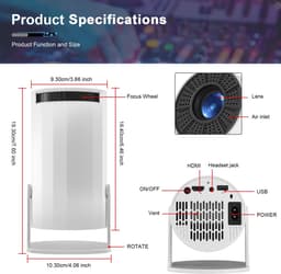 Namajunas - Beamer - Smart 1080P Full HD Projector - Mini Beamer - FULL HD (4K-Ondersteuning) - 3000 lumen - WiFi & Bluetooth - Ingebouwde Speakers - Draagbare Beamer Thuisbioscoop - Voor iOS en Android - Autofocus — thumbnail 2