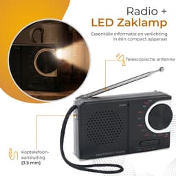 Caliber Noodradio - Radio op Batterijen - Draagbare Radio - Met Zaklamp - Zwart — thumbnail 2