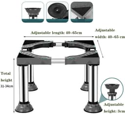 Wasdroger Onderstel met 4 Gepolsterde Poten - Draagvermogen tot 200 KG - Verstelbare Breedte 40-62 cm - Geschikt voor Wasmachine en Tumble Dryer - Grijs — thumbnail 4