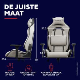 Trust GXT 723B Ruya Fabric - Gaming Stoel - Gamestoel - Bureaustoel - Verstelbaar - Gamingstoel - Gaming Chair - Beige — thumbnail 2