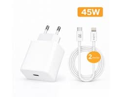 WAEYZ 45W USB-C Super Snellader Set - Adapter + 2m USB-C kabel naar Compatible Lightning aansluiting - Lader Fast Charger / Chargeur Rapide SET Compatible met iPhone (SE/X/11/12/13/14) & iPad – Snellader set