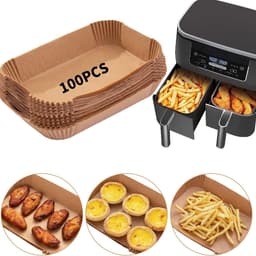 Wegwerp papieren inzetstukken geschikt voor airfryer, 100 stuks voedselveilig, dik siliconenoliepapier, 20,5 x 13,5 cm — thumbnail 2