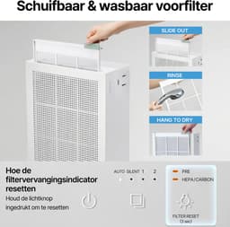 Coway Airmega 150 Luchtreiniger - Air Purifier - 281 m³/u - Wasbaar pre-filter + HEPA filter + koolstoffilter - Verwijdert tot 99,97% van ultrafijne deeltjes - Tegen stof, pollen en allergenen - Fluisterstil (20 dB) - ECARF & Quiet Mark - Wit — thumbnail 8