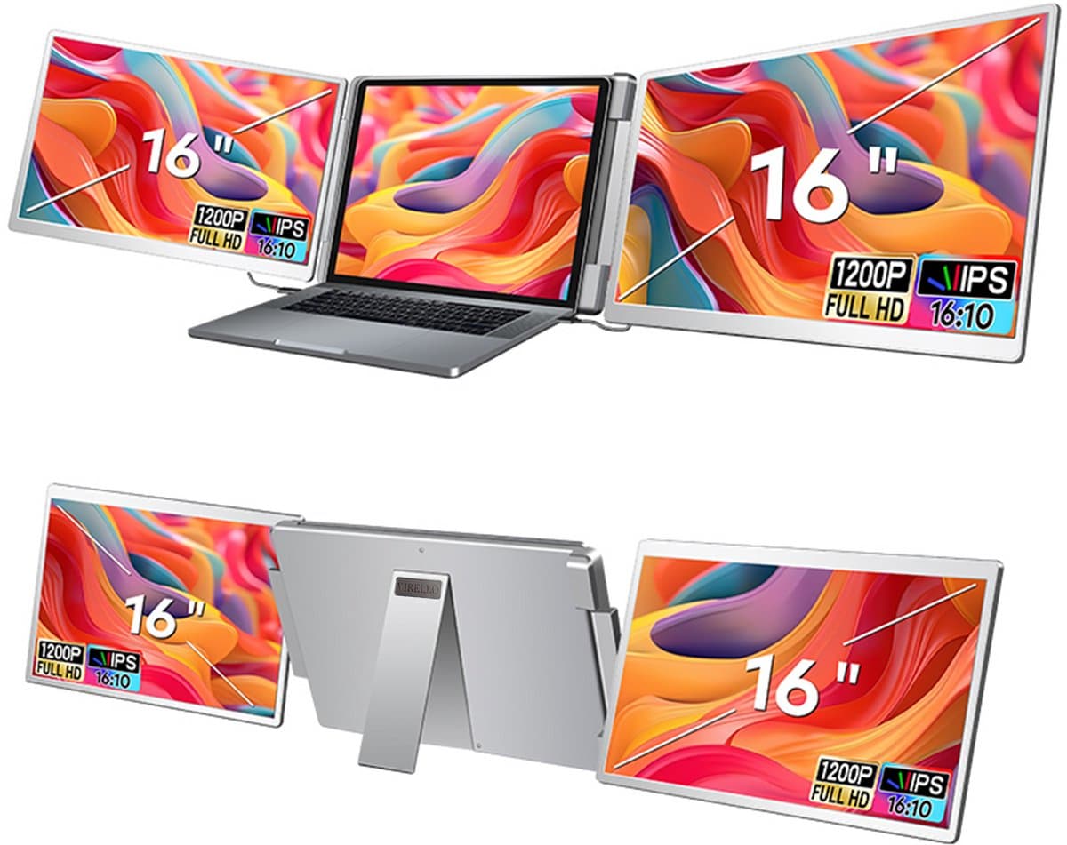 Virello® Dual Flip 16” - Portable Monitor - Inclusief Beschermhoes - Draagbaar Beeldscherm - Draagbare Monitor - Full HD - IPS - Grijs - 2 jaar garantie — afbeelding 1