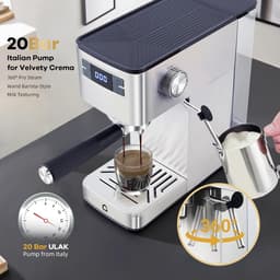 Koffiezetapparaat - 3-In-1 Functie: Espresso, Cappuccino en Latte Macchiato - Melkopschuimer - 1350 Watt - 20 Bar - 1,25 Liter Watertank - digitaal LED-display - Zilver — thumbnail 3