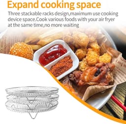 Set van 3 stapelbare manden voor airfryer met 2 tangen - Roestvrij Stalen Rekken voor Luchtfriteuse — thumbnail 5