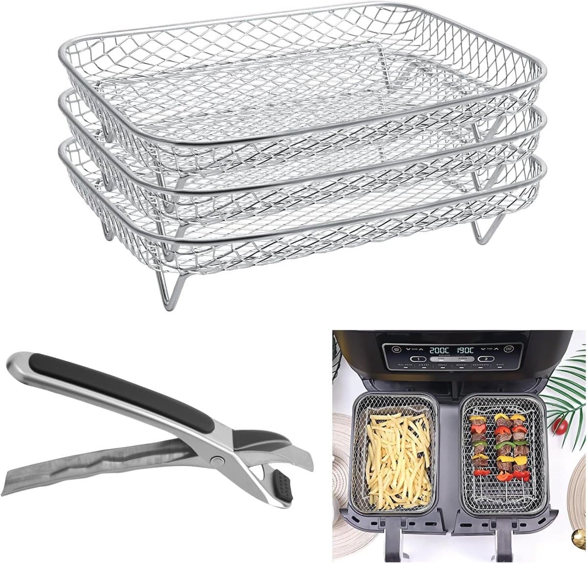 3 Stuks Airfryer Accessoires van Roestvrij Staal voor Gezond Koken — afbeelding 1