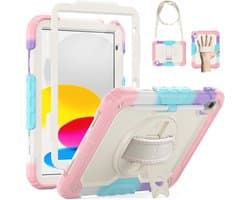 Schokbestendige Hoes voor iPad 11/10e Generatie met 360° Draaibare Standaard, Schermbeschermer en Handriem - Roze