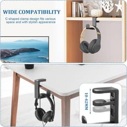 Hoofdtelefoonhouder onder bureau met 360 graden verstelbare arm en ingebouwde kabelorganizator — thumbnail 4