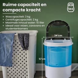 Nexxt Mini wasmachine - Bovenlader - Campingwasmachine - Enkele trommel - Voor 2.6KG was - Wit/Blauw — thumbnail 4