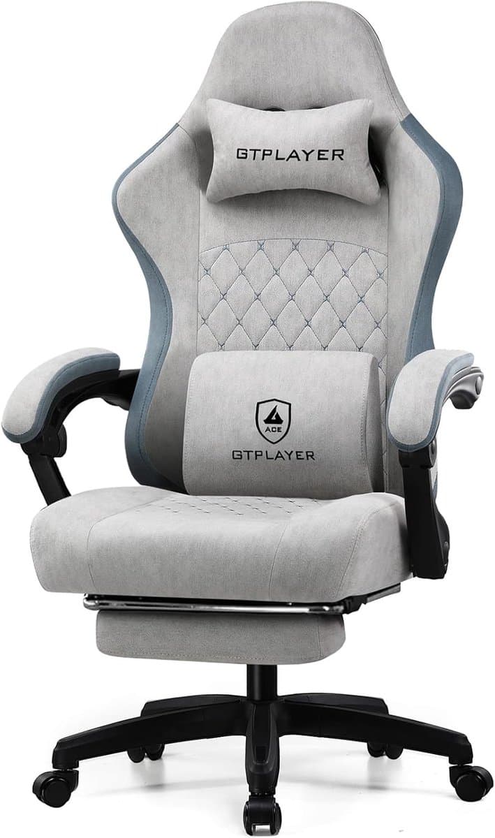 GTPLAYER - Gamingstoel Ergonomisch - Met Veerzitkussen en Voetensteun - Grijs — afbeelding 1