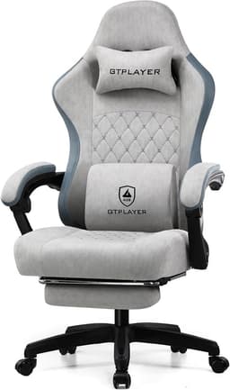 GTPLAYER - Gamingstoel Ergonomisch - Met Veerzitkussen en Voetensteun - Grijs — thumbnail 1