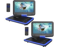 ieGeek IK-902 11" Portable dvd speler met 9" groot HD-draaischerm, 6 uur oplaadbare batterij, ondersteuning voor USB/SD-kaart/Sync TV en meerdere schijfformaten, geen regiobeperking, luidspreker met hoog volume, blauw - 2 stuks
