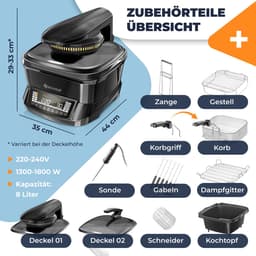 KESSER® Multicooker Airfryer 8L met 16 Kookfuncties Inclusief Stoomkoker, Rijstkoker, Grill Apparaat — thumbnail 8