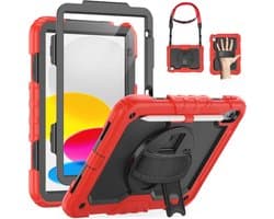 Schokbestendige iPad Hoes 11/10e Generatie (2025/2022) - Met Screenprotector, Draaibare Standaard en Handriem, Rood
