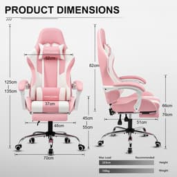 GTPLAYER Gamingstoel Ergonomische met Volledige Ondersteuning voor Hoofd, Lenden en Voeten, PU-Roze — thumbnail 4