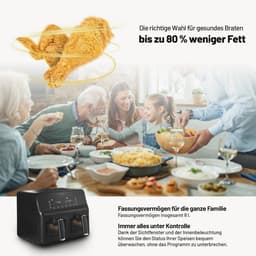 8000 BC Heteluchtfriteuse met Twee Manden - 8L Capaciteit, Digitale Instellingen en Vooraf Ingestelde Programma's — thumbnail 2