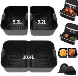 Ninja Airfryer Siliconen Accessoires 4-delig - Zwarte Bakplaten voor Ninja Foodi Flexdrawer 10.4L AF500DE/COSORI 10L - Ovenbestendig 240°C - Magnetron & Vaatwasserveilig - Herbruikbare Roosters — thumbnail 2